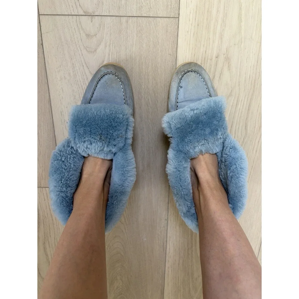 Loro Piana men's open walk shoes size 39 Blue Suede Fur